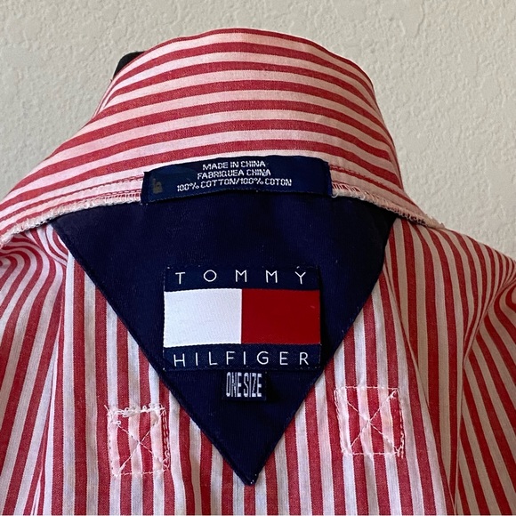 vtg Hilfiger Candy Stripe Robe w Pockets - Picture 6 of 7